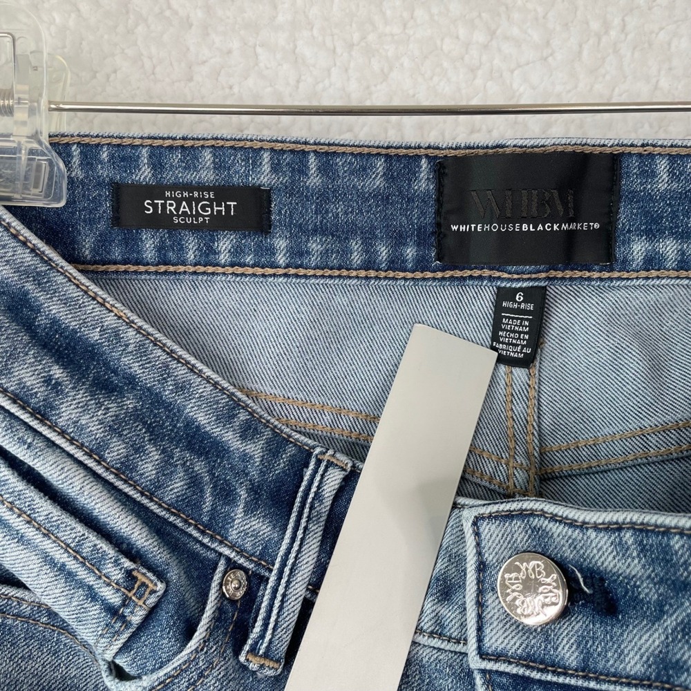 White House Black Market High-Rise Straight Sculpt Jeans Blue Medium Wash Size 6 - Picture 10 of 11
